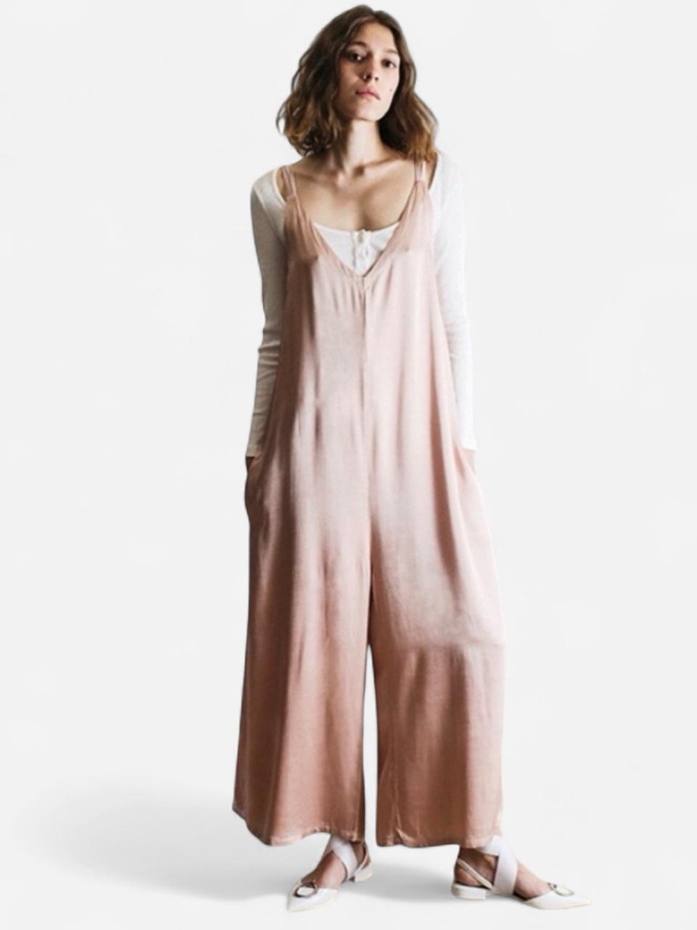 Lacausa Santi Blush Pink Wide-Leg Satin Jumpsuit S